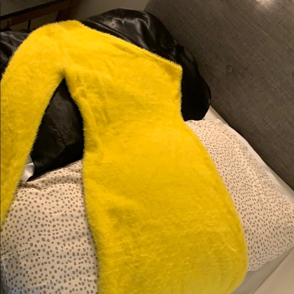 Medium Yellow Fuzzy One Sleeve Shoulder Dress